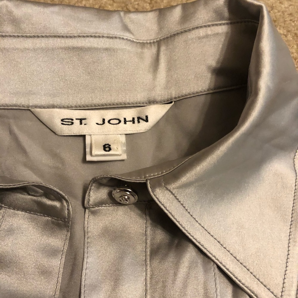 St. John silver silk button down blouse